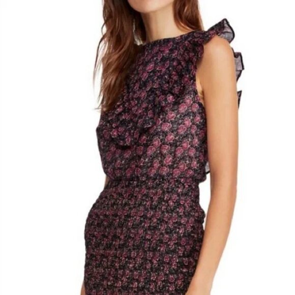 Free People I’m your favorite sleeveless purple floral bodycon tunic min… - Picture 3 of 11